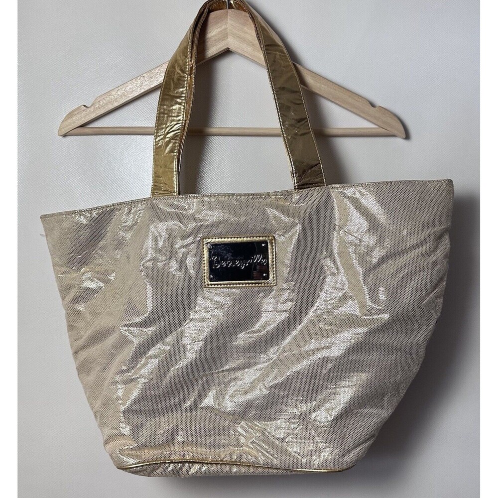 Betsey Johnson Betseyville Gold Tote Bag Lightning Bolt Charm Travel Campus Zip